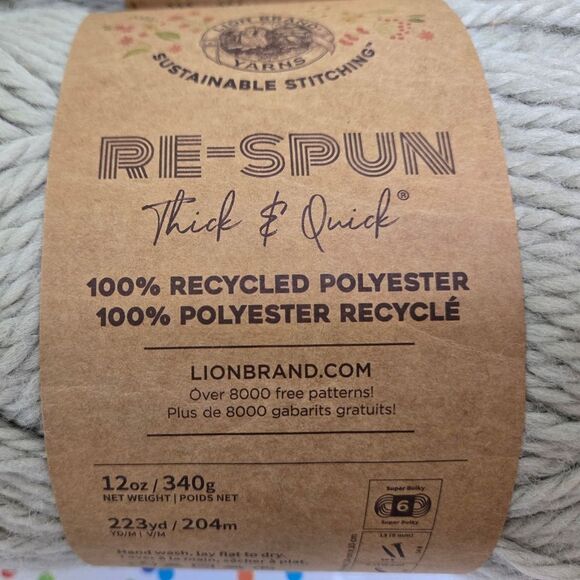Lion Brand Re-Spun 2 JUMBO SKEINS PUMICE STONE 12 Oz - Picture 3 of 8